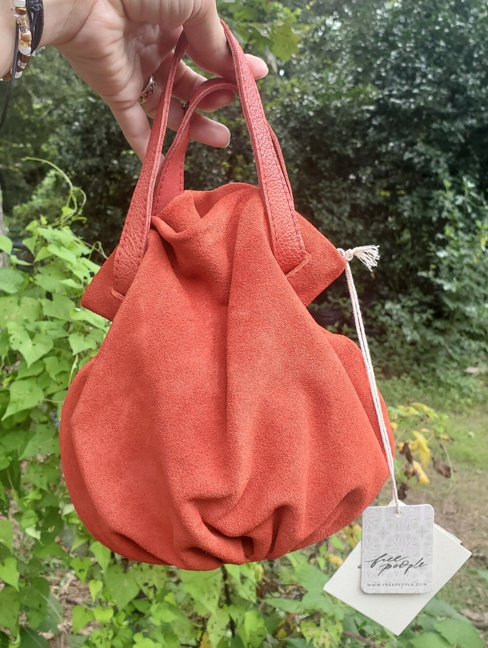 Rust Suede Drawstring Tote Bag - Women